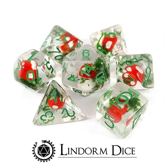 Mushroom dice red set of 7 Dice