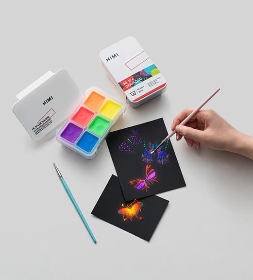 HIMI Jelly Cup Gouache White Case - 6 'Glow-in-the-Dark' Colours