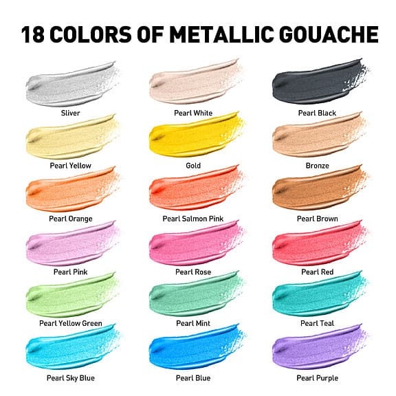 HIMI Jelly Cup Gouache Yellow Case - 18 Metallic Colours
