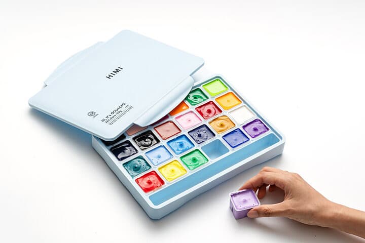 HIMI Ice Blue Case Jelly Cup Gouache Set 24 Colours