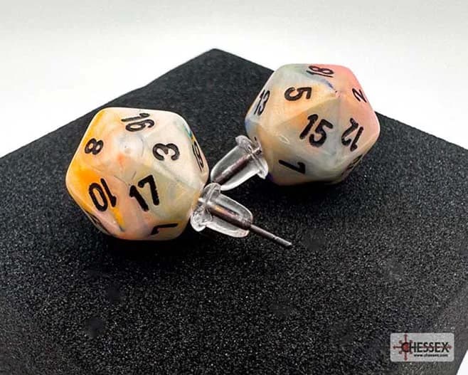 Festive Circus Mini-Poly D20 Stud Earrings Pair
