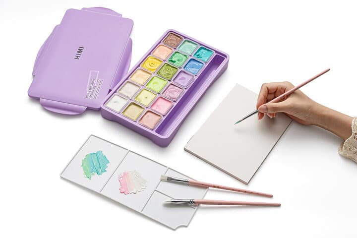 HIMI Jelly Cup Gouache Purple Case - 18 Pastel Colours + 3 Brushes