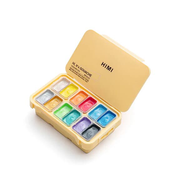 HIMI Yellow Case Gouache Set 12 Colours Metallic Ed.
