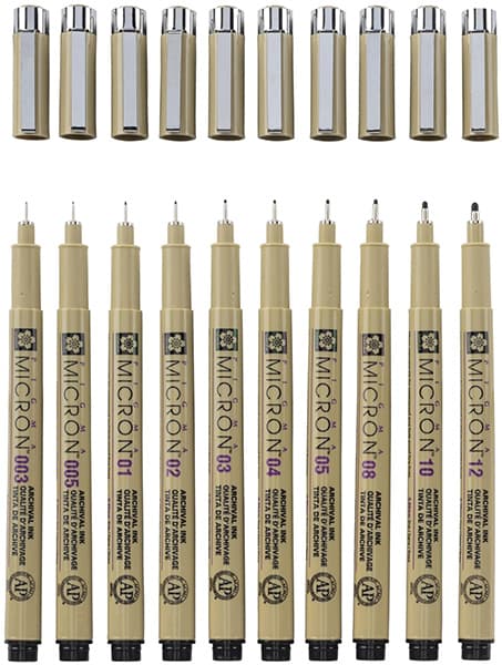 Pigma Micron Set of 10 Black Fineliners