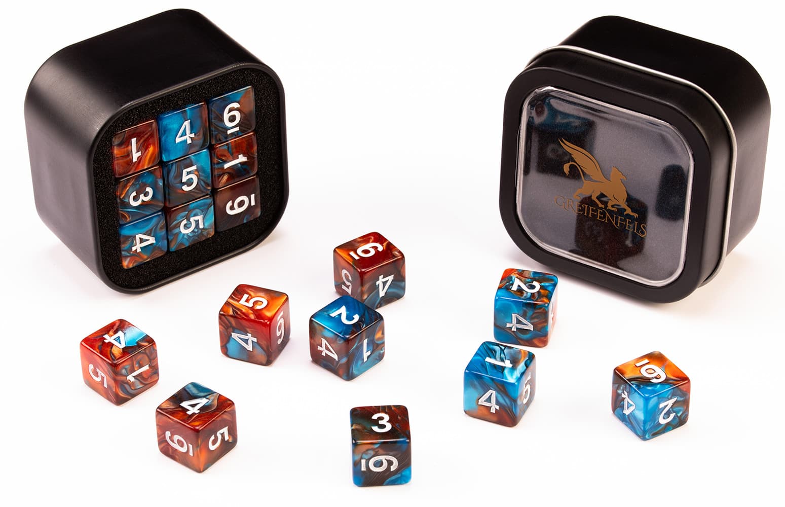 18d6 Marble Series: Blue & Brown - Numbers: White