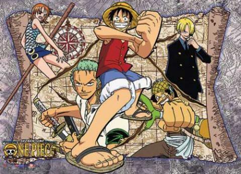 GE9928 One Piece: Group and Map Wall Scroll