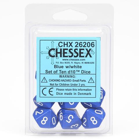 Opaque Blue with White (set of ten d10)