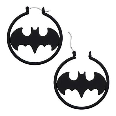 Batman Logo Matte Black Cut Hoop Earrings