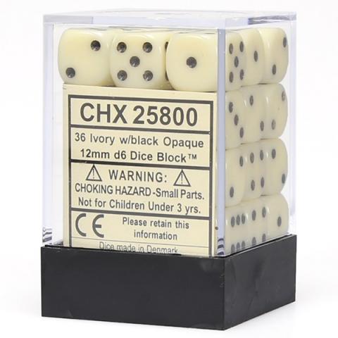 Opaque Ivory with Black Dice Block (36 d6)