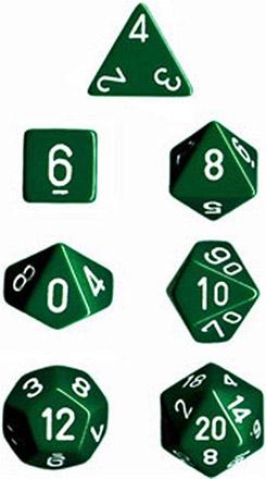 Opaque Green/White (set of 7 dice)