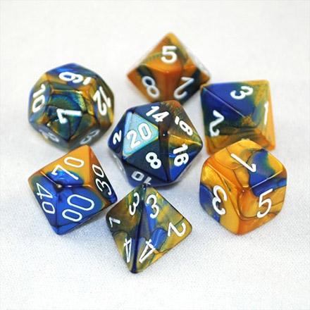 Gemini Blue-Gold with White (set of 7 dice)