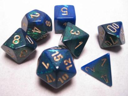Gemini Blue-Green with Gold (set of 7 dice)