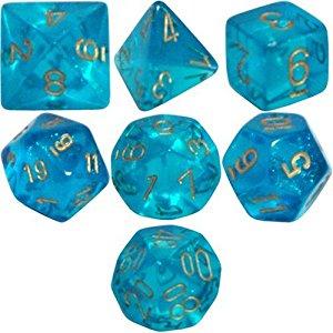 Borealis Teal with Gold (set of 7 dice)