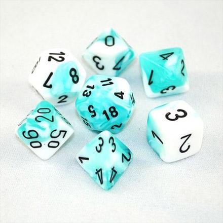 Gemini Teal-White with Black (set of 7 dice)