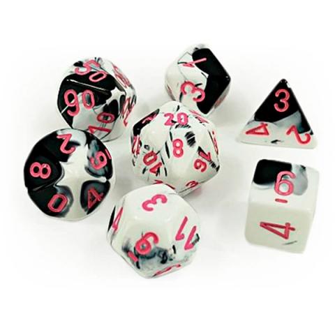 Gemini Black-White/Pink (set of 7 dice)