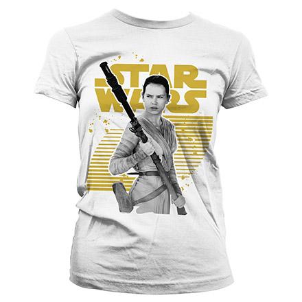 Star Wars Force Awakens Rey Gold Logo White Girly T-Shirt
