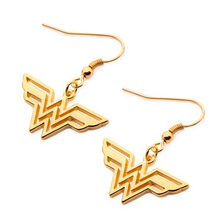 Wonder Woman Logo Gold Plated Dangle Earrings