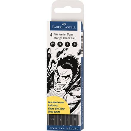 Ritpenna PITT Artist Brush Manga Black set 4 pennor
