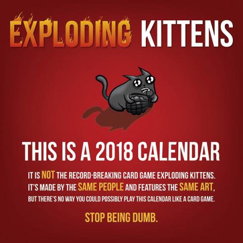 Exploding Kittens 2018 Wall Calendar