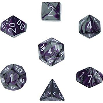 Gemini Purple-Steel with White (set of 7 dice)