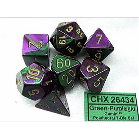 Gemini Green-Purple with Gold (set of 7 dice)