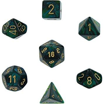 Scarab Jade with Gold (set of 7 dice)