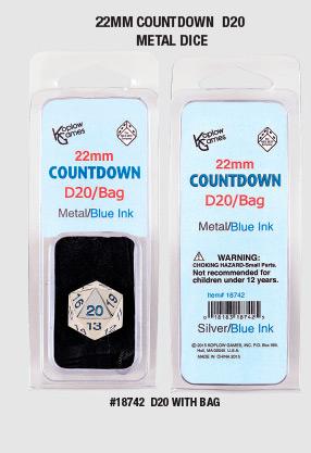 Metal Dice - 22m d20 with bag (countdown)