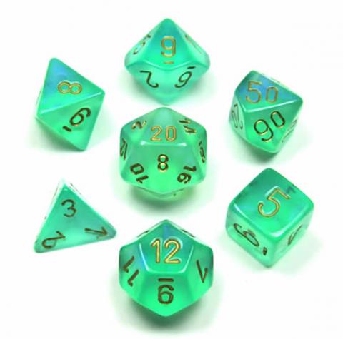 Borealis Light Green/Gold (set of 7 dice)
