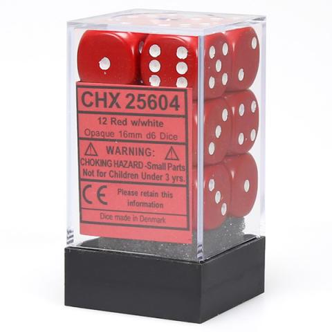 Opaque 16mm d6 Red with White Dice Block (12 d6)