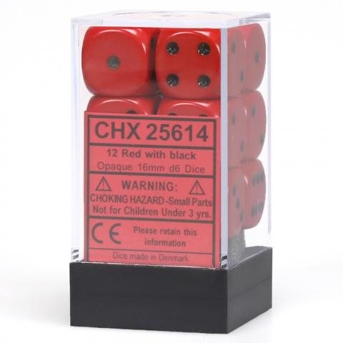 Opaque 16mm d6 Red/Black Dice Block (12 d6)