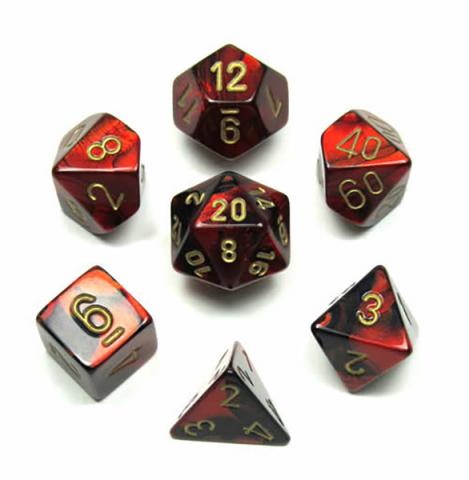 Gemini Black-Red with Gold (set of 7 dice)
