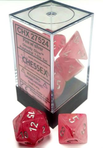 Ghostly Glow Pink/Silver (set of 7 dice)