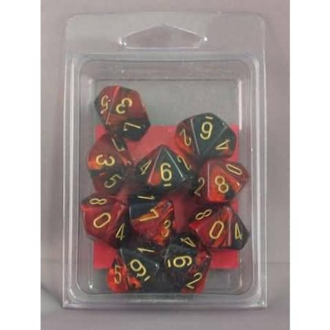 Gemini Black-Red with Gold (set of ten d10)
