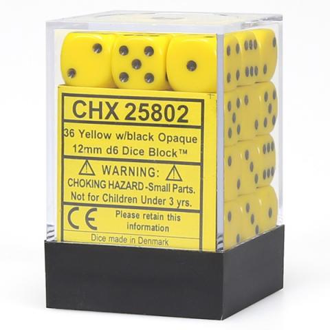 Opaque Yellow with Black Dice Block (36 d6)