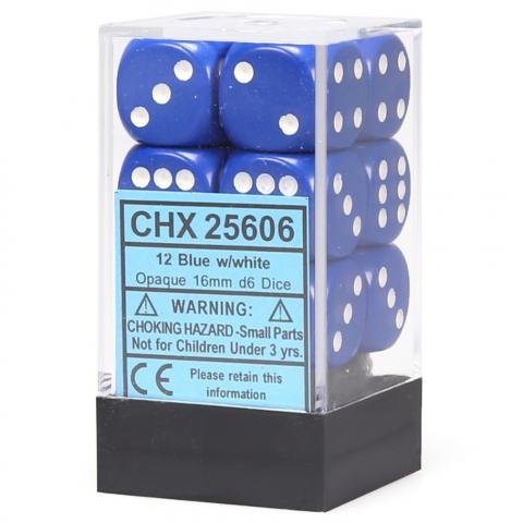 Opaque 16mm d6 Blue with White Dice Block (12 d6)