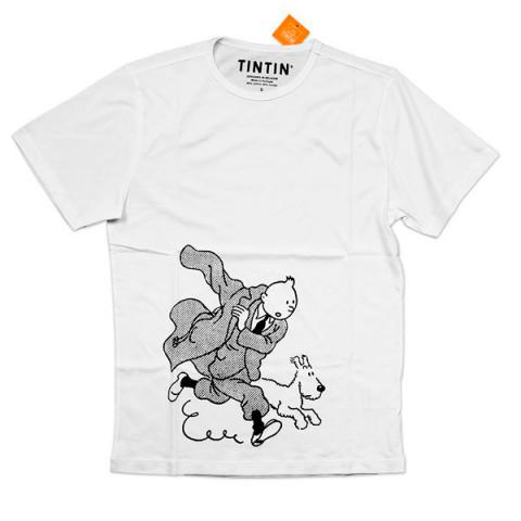 T-Shirt - Vit Tintin och Milou springer Large