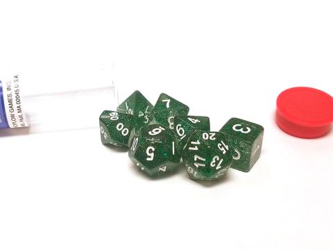 Glitter: Poly Green/White (7 Dice Set)