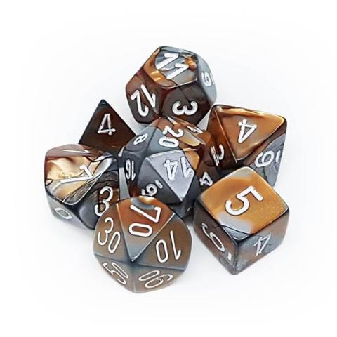 Gemini Copper-Steel with White (set of 7 dice)