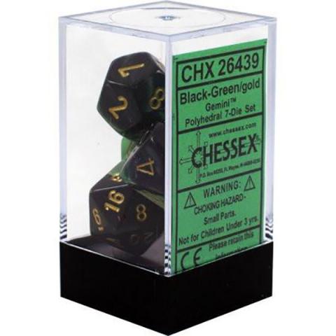 Gemini Black-Green with Gold (set of 7 dice)