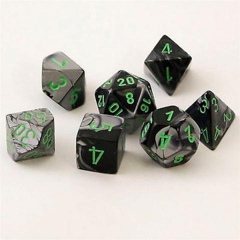 Gemini Black-Grey with Green (set of 7 dice)