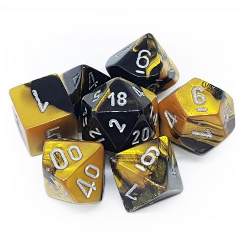 Gemini Black-Gold with Silver (set of 7 dice)