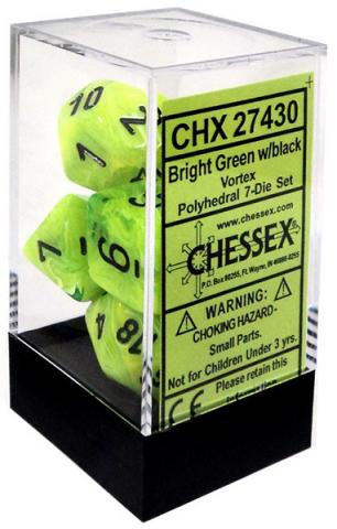 Vortex Bright Green/Black (set of 7 dice)