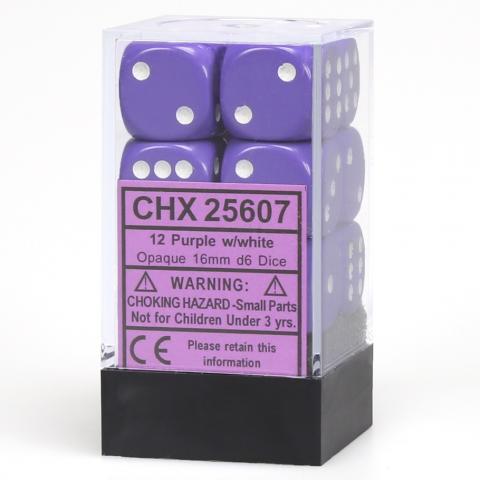 Opaque 16mm d6 Purple with White Dice Block (12 d6)