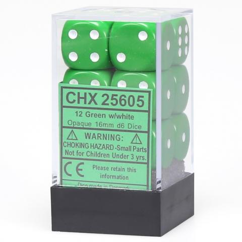Opaque 16mm d6 Green with White Block (12 d6) Opaque 16mm d6 Green with White Block (12 d6)