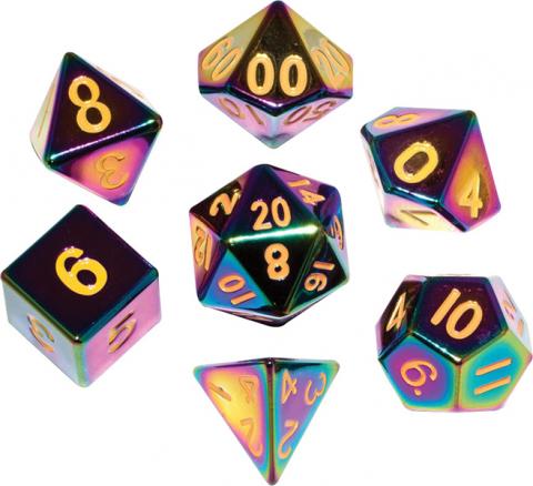 Flame Torched Rainbow Metal Polyhedral Dice Set