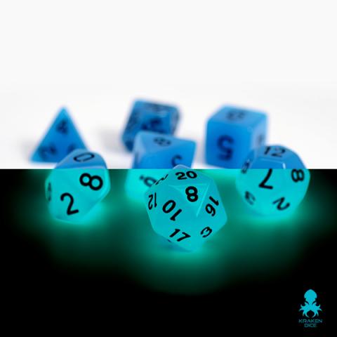 Mini Dice Glow Blue with Black Numbers