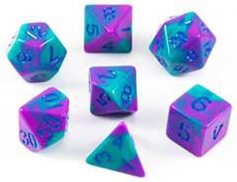Mini Dice Purple/Teal with Blue Numbers
