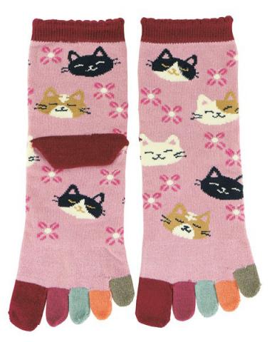 Socks Five-toe Irodori Neko Colorful (Cat)