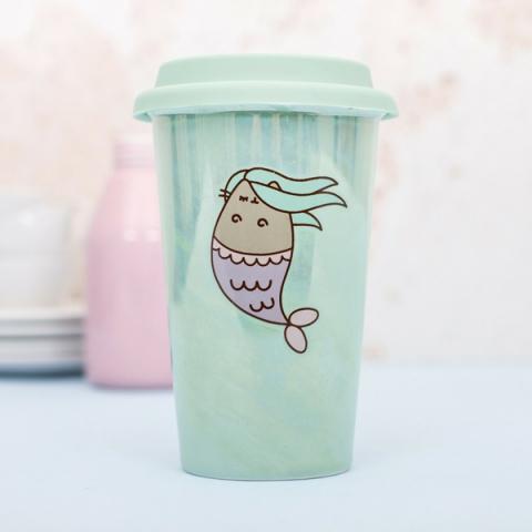 Pusheen Ceramic Travel Mug Mermaid Pattern