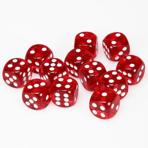 Translucent 16mm d6 Red with White Dice Block (12 d6)